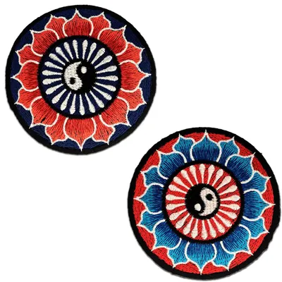 Produktbild von Lotus Yin Yang Spirituell - Aufnäher, Bügelbild, Aufbügler, Applikationen, Patches, Flicken, Zum Aufbügeln, Größe: Ø 8 cm
