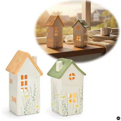 Produktbild von Teelichthaus Lichterhaus Nyhavn 16cm Set Grün Keramik Fachwerkhaus Teelichthalter