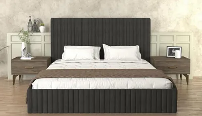Image de Lit moderne rembourré Lits Cadre de lit double 180x200 Noir Lit matrimonial