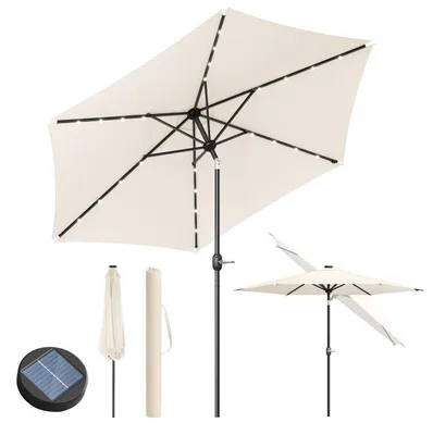 Produktbild von WOLTU Sonnenschirm mit Led-Solar-Beleuchtung Schutzhülle Kurbel neigbar, Beige