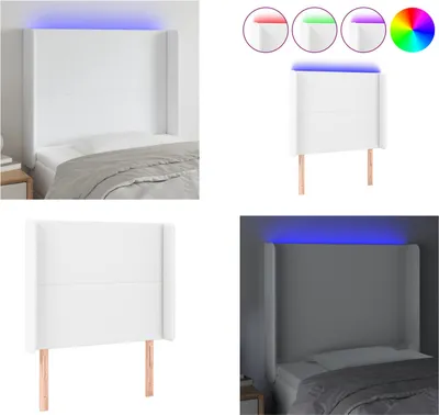 Produktbild von vidaXL LED Kopfteil Weiß 93x16x118/128 cm Kunstleder - LED Kopfteil - LED Kopfteile - Kopfteil - Bett-Kopfteil