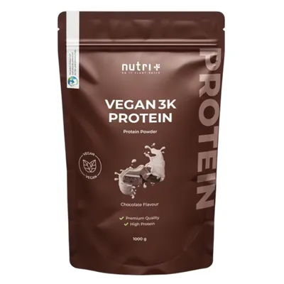 Produktbild von nutri+ 3K Proteinpulver Chocolate | 1000 g | vegan | hoher Eiweißgehalt | mit 3 pflanzlichen Proteinen | cremige Konsistenz