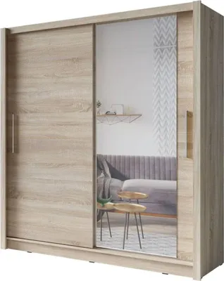 Immagine prodotto di Armadio OZZULA 204 cm in rovere chiaro con specchio – 2 porte scorrevoli