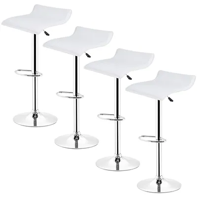 Image de lot de 4 tabourets de bar en similicuir tabouret de comptoir stylé réglable en hauteur blanc