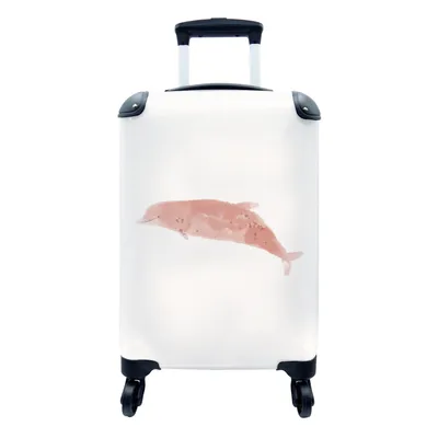 Produktbild von MuchoWow® Koffer Handgepäck Trolley Rollkoffer Kleine Reisekoffer mit 4 Rollen - Delfin - Aquarell - Pastell - Cabin Size < 55x40x23 cm & 55x40x20 cm - Fotokoffer - Kabinenkoffer - Boardgepäck - Reise-Box - Reisekoffer - Reisegepäck - Koffer mit Bild - Trolley für Kinder