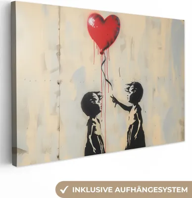 Produktbild von Wanddeko 60x40 cm - Banksy - Straßenkunst - Luftballon - Herz, Wandbilder, Wanddeko Wohnzimmer