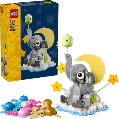 Produktbild von LEGO Schwebender Baby-Elefant - Bauset für Erwachsene - Modellbau mit Tierfigur und Zubehör als Zimmerdeko - Geschenkidee zur Geburt für Eltern - 40814
