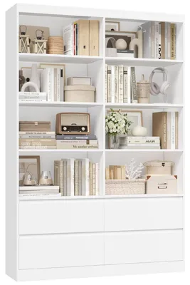 Immagine prodotto di Libreria con 4 cassetti, 8 scomparti, dimensioni 120x30x180 cm, colore bianco