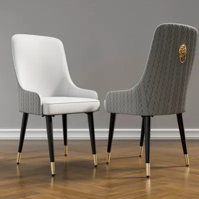 Image de Chaises de salle à manger - Lot de 2 chaises de cuisine en similicuir de luxe, avec dossier haut et accents dorés - Gris