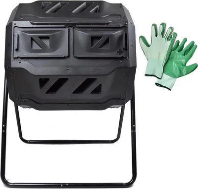 Produktbild von Famanu Kompostbehälter Tumbler 42 Gallonen - mit 2 Kammern für doppelte Rotationskompostierung
