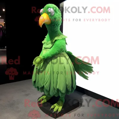 Produktbild von Maskottchenkostüm REDBROKOLY Grüner Papagei mit Ballkleid und Schnürsenkeln