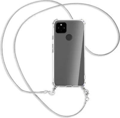 Produktbild von Handykette Backcover-Schutzhülle mit Band (Metall silberfarben) für Google Pixel 4a 5G - silberfarbene Kette Snake