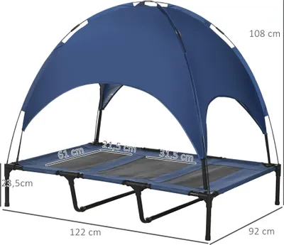 Immagine prodotto di PawHut, cuccia per animali domestici con baldacchino, letto rialzato per cani, adatto per uso esterno, colore blu scuro