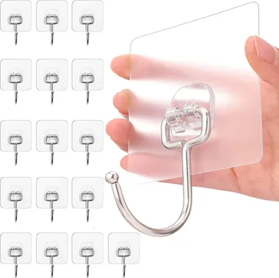 Produktbild von 16 Stück 15kg (Max) Selbstklebend Haken Extra Stark, Große Klebehaken Transparent Haken Selbstklebend Wandhaken Selbstklebend für Küche Bad Wand