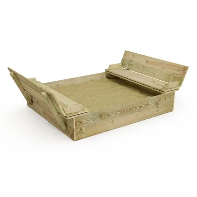 Image de WICKEY Bac à sable Flippey 130x165cm Jardin Enfants Bac à sable Aire de jeux avec banc et couvercle rabattable