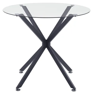 Produktbild von Esstisch rund 90 cm gehärtetes Glas Metallbeine platzsparend 90x90x78 cm schwarz