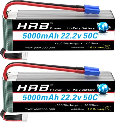 Obrázek produktu pro HRB 5000mAh RC Lipo baterie, napětí 22.2V, rychlost vybíjení 50C, 6s 5000mAh EC5 2 kusy