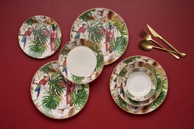 Obrázok produktu pre Hermia Concept, kvalitná 24-dielna sada riadu, 100 % keramika | 6 servírovacích tanierov (25 x 25 x 2,5 cm), 6 tanierov (21 x 21 x 3,5 cm), 6 misiek (14 x 14 x 4,5 cm), 6 dezertných tanierov (19 x 19 x 2 cm) | Vhodné do umývačky riadu a mikrovlnnej rúry.