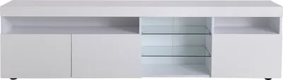 Produktbild von Merax TV-Schrank hochglanz Lowboard mit Ablage und LED-Beleuchtung inkl. Fernbedienung, Holz TV-Lowboard Stehend Fernsehtisch, 180x35x45cm,Weiß