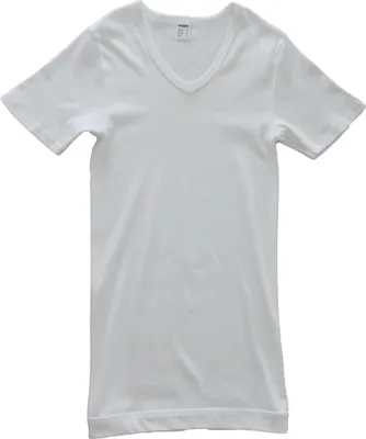 Produktbild von HERMKO 488710 Extralanges Herren kurzarm Shirt +6 cm V-Neck mit Bund als Abschluss aus 100% Baumwolle, Größe:D 5 = EU M, Farbe:weiß