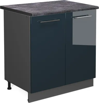 Produktbild von Spülenunterschrank Vicco Fame-Line Dunkelblau Hochglanz 80 cm mit Regal, AP Anthrazit, Model 48798