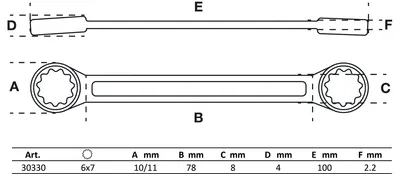 Imagen del producto de BGS 30330: Llave de anillo doble, extra plana, de 6 x 7 mm