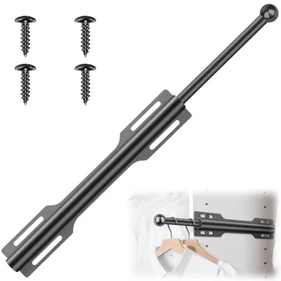 Image de Barre de suspension extensible noire - Réglable de 29,7 à 54,6 cm - Organisateur de vêtements