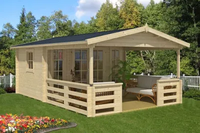 Produktbild von Alpholz Gartenhaus Lappland-40 B Gartenhaus aus Holz in Naturbelassen, Holzhaus mit 40 mm Wandstärke inklusive Terrasse, Blockbohlenhaus mit Montagematerial