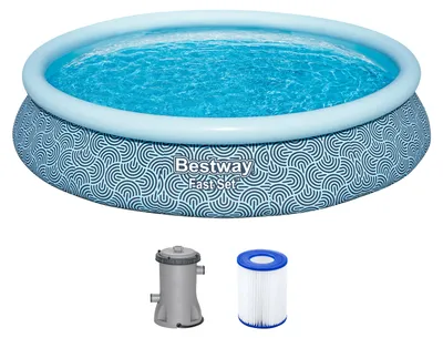Produktbild von Bestway® Fast Set™ Aufstellpool-Set mit Filterpumpe Ø 457 x 84 cm, Grafisches Liniendesign, rund