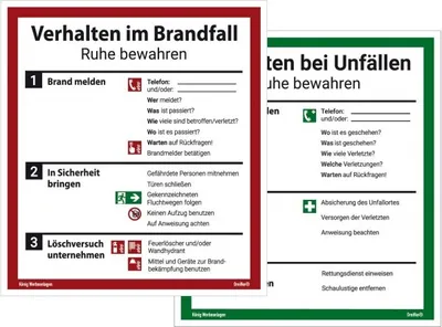 Produktbild von Dreifke® Schild Verhalten im Brandfall/bei Unfällen als Set | 18x20cm PVC-Auf...