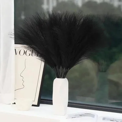 Image de Fleurs artificielles Pampas 55 cm, noires, décoration bohème