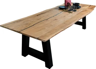 Produktbild von Baumkantentisch Akazie mit schwarzen Resin-Adern naturfarben 260 x 100 cm A-Gestell schwarz POLLY