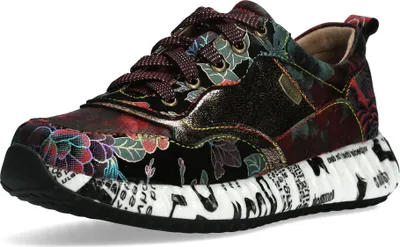 Produktbild von Laura Vita Damen Sneaker Blumenmuster Plateausohle mit Schrift Burton 39, Größe:39 EU, Farbe:Rot