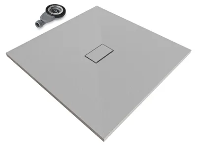 Produktbild von i-flair SMC Duschwanne 100x100 cm – 26 mm flach inkl. Ablaufgarnitur mit Deckel, Grau