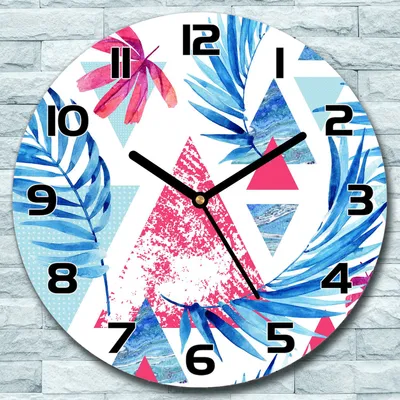 Produktbild von Wanduhr aus Glas Rund fi 30 Abstrakte Blätter Quarz Deko Schlafzimmer Büro
