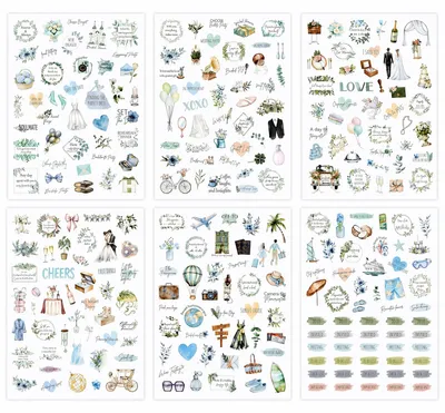 Hochzeitsaufkleber, 6 Bögen, 230 Stück, für Gästebuch, Dekoration