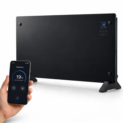 Image de EXTRALINK Glass Panel Heater, Radiateur électrique en verre 2000W, WiFi, thermostat, noir