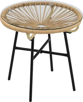 Produktbild von Bistrotisch, Runder Gartentisch, Ratten Beistelltisch, Für Terrasse, Balkon, Schwarz+Beige, 50 X 50 X 50 Cm
