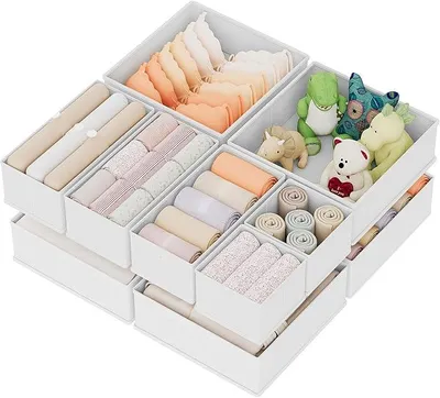 Produktbild von PolkaHome® 10-teilige Schubladen-Organizer-Set, faltbare Stoff-Aufbewahrungsboxen für Kleidung, Unterwäsche, Socken, Krawatten –