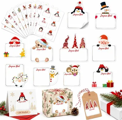 Imagen del producto de Pegatinas navideñas para regalos, 19 x 14 cm, 120 unidades, con 60 diseños diferentes, ideales para envolver regalos