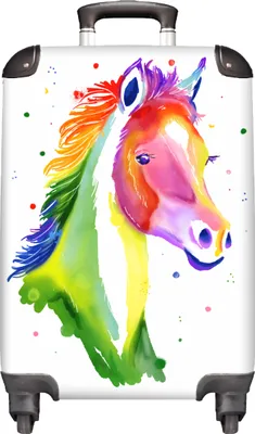 Obrázok produktu pre NoBoringSuitcases.com® Kufr Príručná batožina Vozík Kufr na kolieskach Malý cestovný kufor na 4 kolieskach - Horse - Rainbow - Kids - Colours - Cabin Size < 55x40x23 cm & 55x40x20 cm - Foto kufor - Príručný kufor - Board luggage - Detský kufor - Detský vozík.