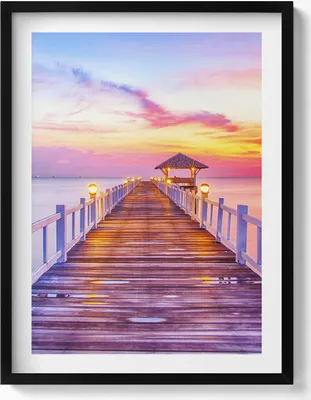Produktbild von Bewaldete Brücke im Hafen– Wandbild mit Rahmen – Gerahmtes Bild  – Wanddekoration – 60x80 cm –  Schwarz Rahmen