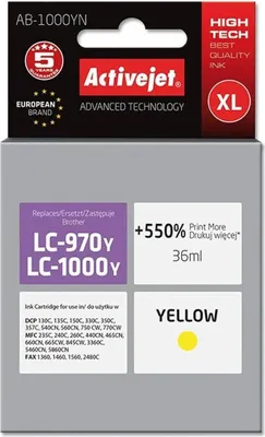 Immagine prodotto di Activejet AB-1000YN ink (replacement for Brother LC1000/LC970Y; 36 ml; yellow)
