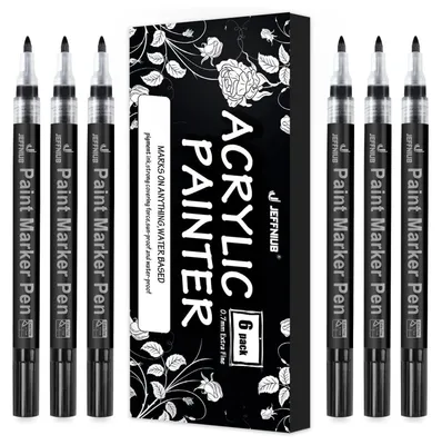 Obrázek produktu pro 6 akrylových fixů, černá barva, šířka hrotu 0,7 mm, voděodolné, vhodné pro různé povrchy