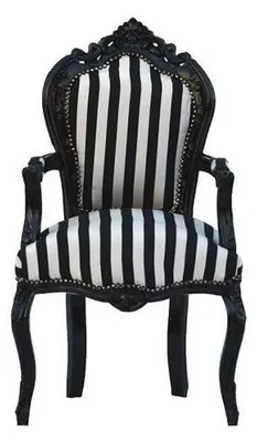 Produktbild von Casa Padrino Barock Esszimmerstuhl Schwarz / Weiß Streifen / Schwarz mit Armlehnen - Antik Stil Stuhl