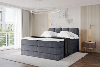 Produktbild von ALTDECOR Boxspringbett - NINA KING - 180x200 Dunkelgrau Casablanca- Komplett-Set mit H3 und H4 Matratzen und Topper, Polsterbett mit Bettkästen, Lattenrost, Bett mit Stauraum, Doppelbett, Boxbett
