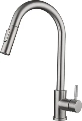 Produktbild von Berührungsaktivierter Küchenarmatur mit Zugbrause, Bewegungssensor, Warm- und Kaltwassermischung, aus gebürstetem Edelstahl SUS 304, Nickelfinish