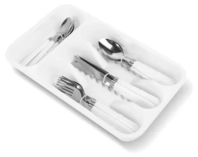 Produktbild von Besteckset - 4-Personen-Besteck - (16-teilig) - Bestecksets - Inkl. Besteckkasten für Schublade - Edelstahl - Weiß