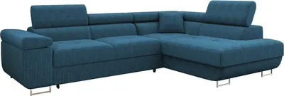 Produktbild von MIRJAN24 Ecksofa Torezio Cord, Stilvoll Eckcouch mit Bettkasten und Schlaffunktion, Einstellbare Kopfstützen, 274x203x70-90 cm (Farbe: Poso 05, Seite: Rechts)