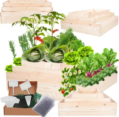 Produktbild von MODO24 Hochbeet Holz, Pflanzkasten, Massivholz, Kiefer, Kräuterbeet, Blumenkasten, Garten, Terrasse, 45x117x120 cm, Natur, ZP09